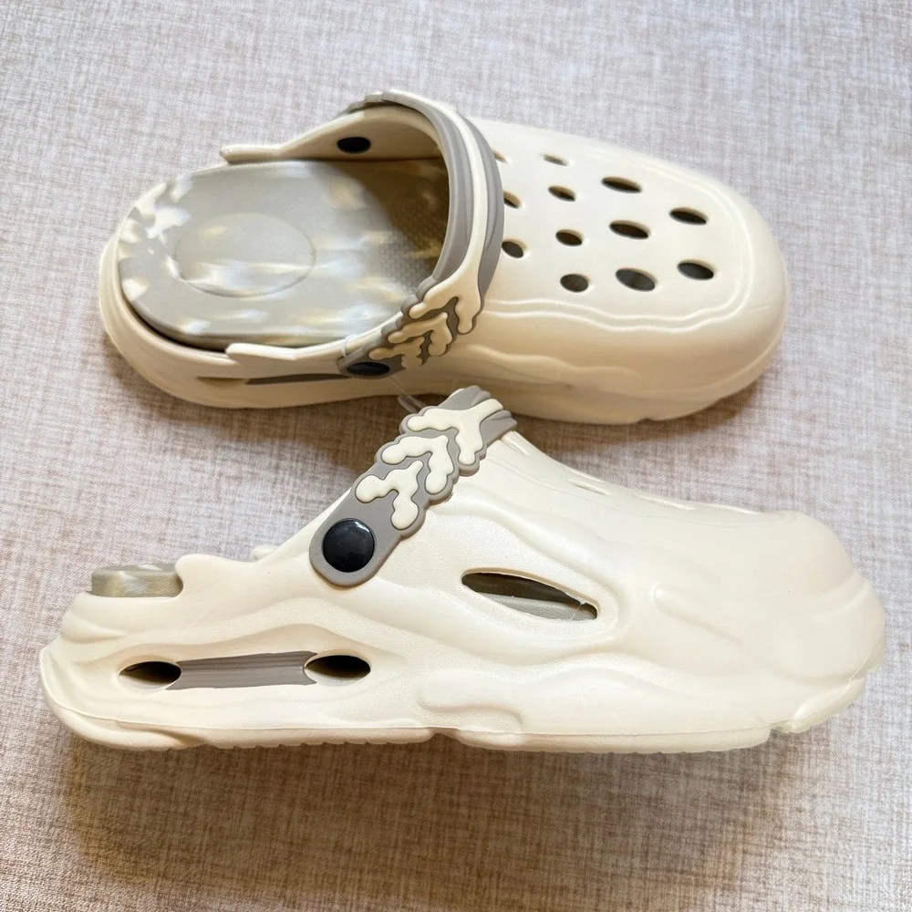 Beige Platform Clogs Bone Strap Devil Charms Marbled Footbed Mens 9-9.5
